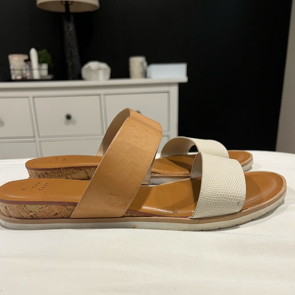 Tan and cream sandals